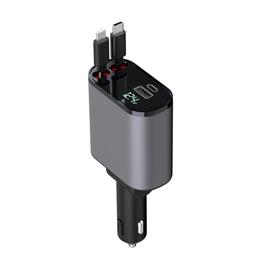 Retractable Car Charger With Lightning And Type C Cable