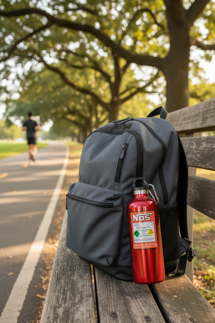 NOS Bottle on Backpack